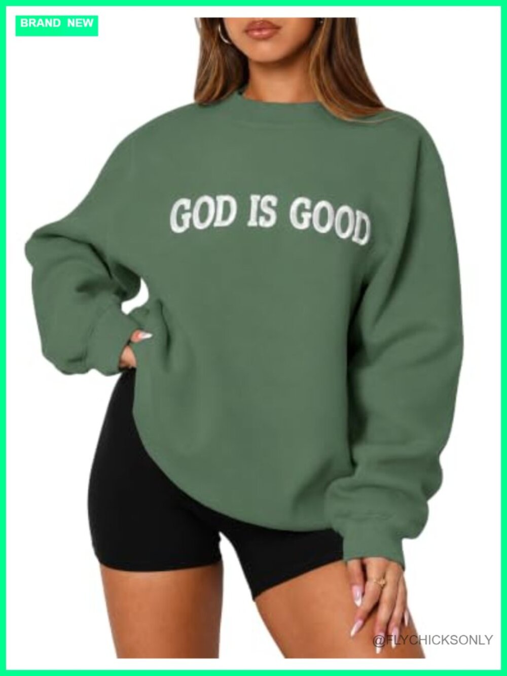 Womens God Is Good Embroidered Oversized Crewneck Fleece Sweatshirt